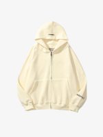 Essentials Reflective Print Zip-up Oversized Cream Hoodie