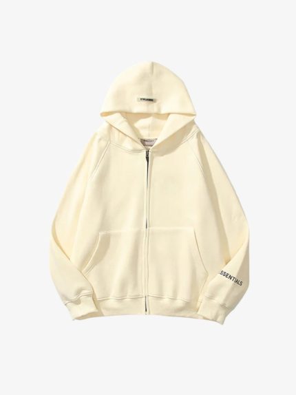 Essentials Reflective Print Zip-up Oversized Cream Hoodie