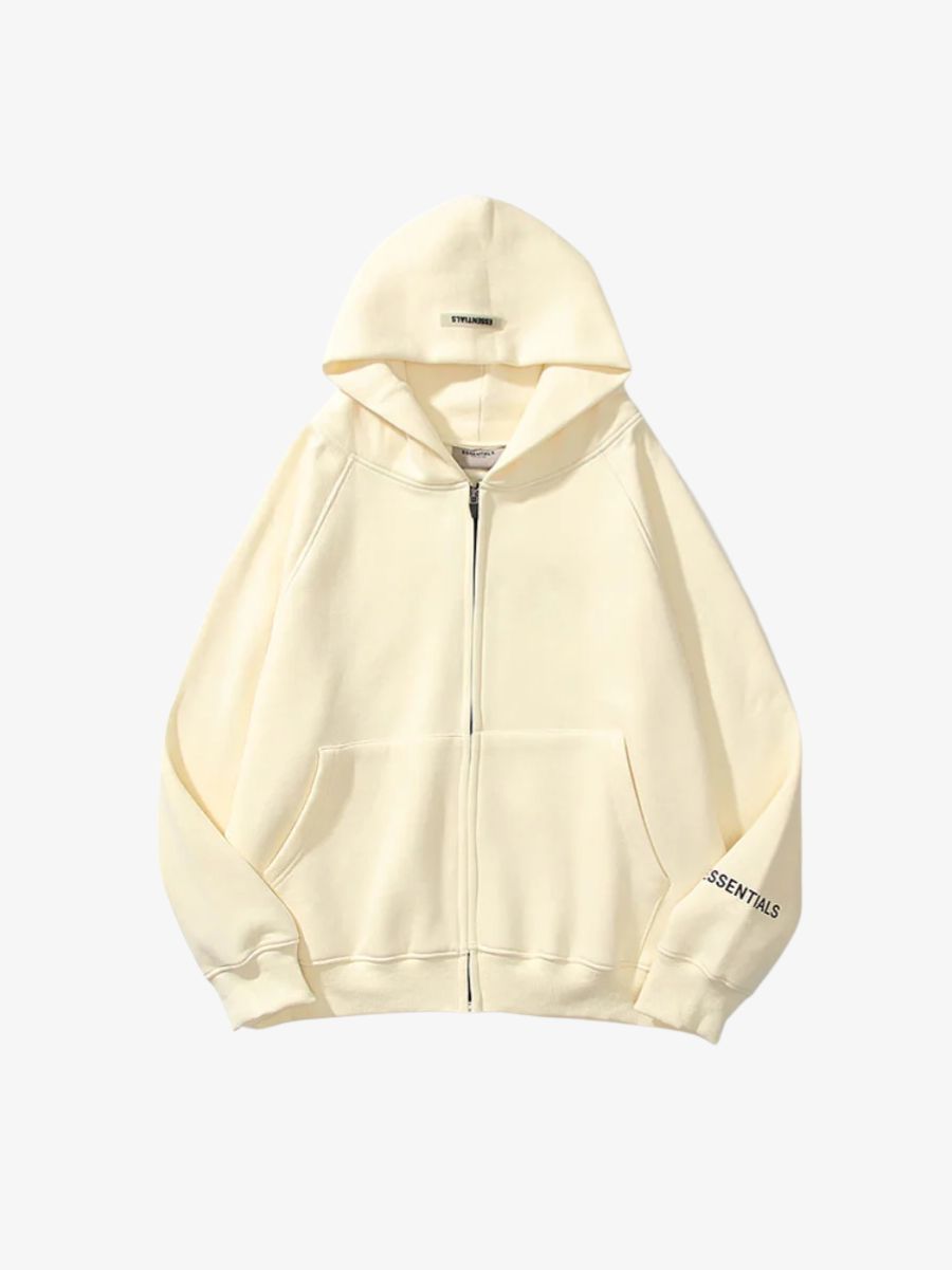 Essentials Reflective Print Zip-up Oversized Hoodie Essentials Reflective Print Zip-up Oversized Cream Hoodie