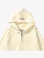 Essentials Reflective Print Zip-up Oversized Cream Hoodie - Image 2